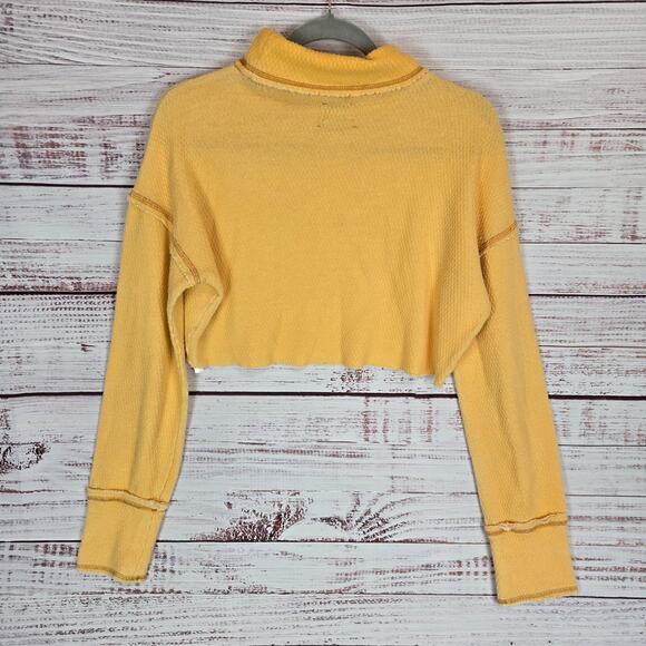 Urban Outfitter Out From Under Waffle Knit Sweater Mustard Yellow Turtleneck Top - Picture 3 of 11